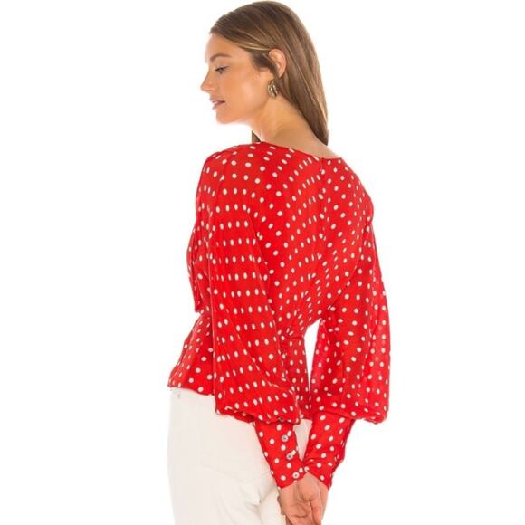 Tularosa | Amber Top Blouse Polka Dot Deep V-neck Date Red White Revolve XS - Picture 3 of 9
